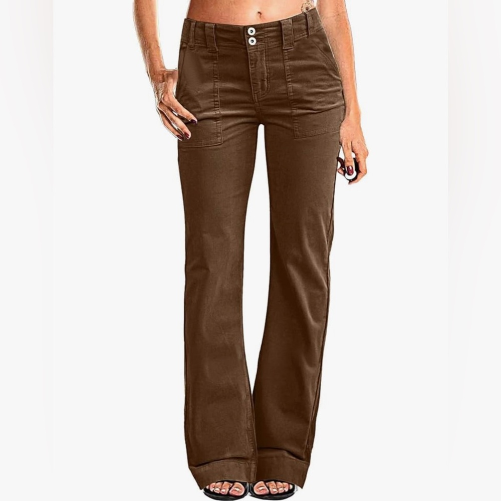 Flamingals Wide Leg Mid Waist Dress Flare Straight Leg Corduroy Pants Jeans